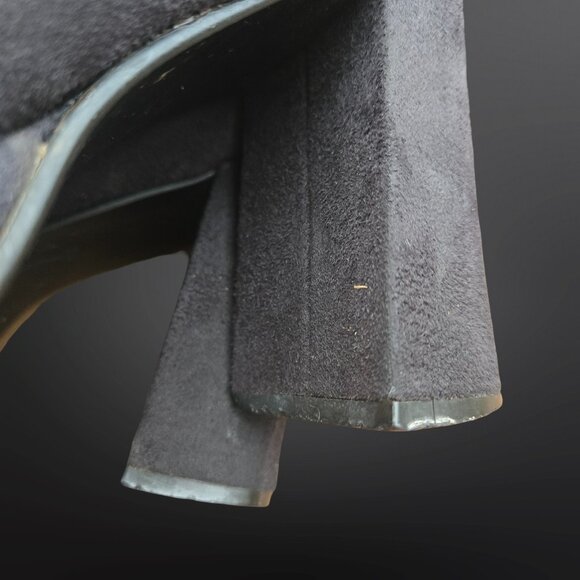 Vintage 90s Y2K Black Chunky Heel Knee High Boots US Size 8 Stretchy Faux Suede - Picture 10 of 13